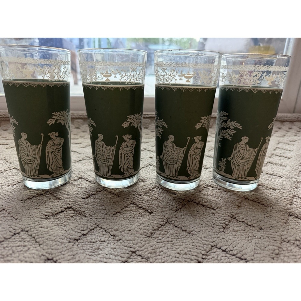Vintage Jasperware Jeanette Green Hellenic Wedgwood Pttern Tumblers Set of 4